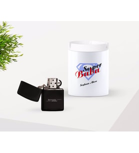 BK Gift Kişiye Özel Babalar Günü Hediyesi Süper Baba Tasarımlı Seramik Kül Tablası ve Benzinli Çakmak Seti-5 (Model 1)
