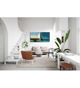 Tablolife Soyut Yelkenli Yağlı Boya Dokulu Tablo 90X120,Çerçeve;Gümüş