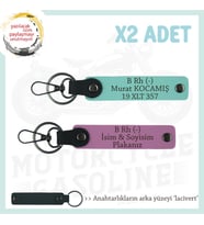 Macera Aşıklarına Özel, İsim Plaka ve B Rh (-) Kan Grubu Yazılı x2 Anahtarlık, Pembe-Turkuaz-Laci (Çok Renkli)
