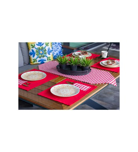 Tropik home Amerikan Servis Moena Dinner Runner Seti 6 Kişilik Set Kırmızı Ekose Desen Salon ve Masa Sunum Takımı