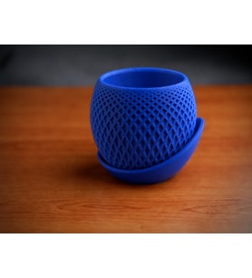 3D Baskı Küre Saksı - Kafes Dokulu İki Parçalı Dekoratif Saksı - Mavi-Mavi
