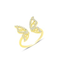 Gümüş altın yaldızlı zirkon taşlı üstten ayarlanabilir kelebek yüzük SGTL12241GOLD (Rose)