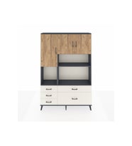 Arges Dolap 8 Raflı 5 Çekmeceli 3 Kapaklı 132x30x195 Antrasit-Çam/Aytaşı