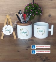İsme Özel Doğum Günü Hediyesi Hediye Sepeti Kalemlik, Kupa Bardak Sihirli, Ahşap Anahtarlık Hediye (Model 3)