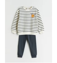 LCW Kids Bej Çizgili Erkek Çocuk Sweatshirt Ve Eşofman Alt