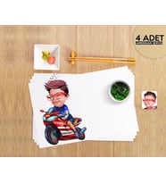 BK Gift Kişiye Özel Motorcu Çocuk Karikatürlü 4 Adet Amerikan Servis Seti-1 (Beyaz)