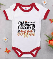 BK Kids Mommy Need's a Coffee Tasarımlı Kırmızı Bebek Body Zıbın-1