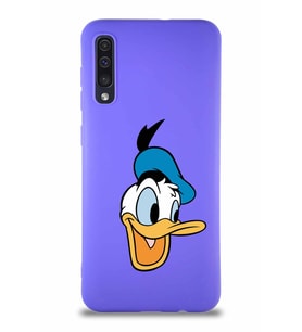Samsung Galaxy A50S Soft Premier Kapak Donald Duck-A Tasarımlı Silikon Kılıf - Mor (Şeffaf)