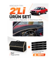 e-biz VOLKSWAGEN JETTA (1991-1997) Uyumlu Torpido Örtüsü + Deri Bagaj Çantası - Siyah-Bej - VW008