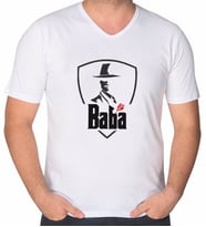 BK Gift Baba Godfather Tasarımlı V Yaka Tişört-15 (Beyaz)