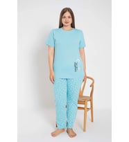 Senfoni Kadın Büyük Beden Bisiklet Yaka Kısa Kol Pamuklu Pijama Takımı 6083 -1 Adet (Turkuaz)