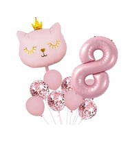 Taçlı Pembe Kedi 8 Yaş Folyo Balon Set