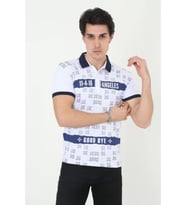 Erkek Yakalı Slim Fit Baskılı T-Shirt - Beyaz