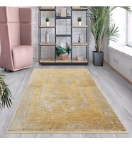 Gold Osmanlı Motifler Eskitme Yıkanabilir Kaymaz Taban Leke Tutmaz Modern Salon Halısı ve Yolluk