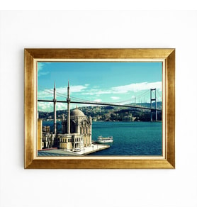 Tablore Gold Çerçeveli İstanbul Ortaköy Camii ve Boğaz Köprüsü Manzara Kanvas Tablo Salon