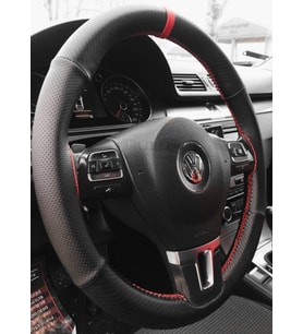 VW Polo Uyumlu Dikmeli Direksiyon Kılıfı Karbon Delikli Kırmızı Yüzüklü