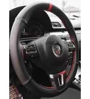 VW Polo Uyumlu Dikmeli Direksiyon Kılıfı Karbon Delikli Kırmızı Yüzüklü