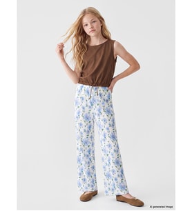 LCW Kids Mavi Çiçekli Kız Çocuk Pantolon