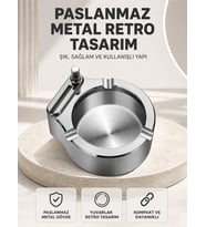 Çakmaklı Küllük Paslanmaz Metal Yuvarlak Tasarım