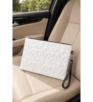 Yıldız Nakış İşlemeli Portföy El Çantası Bilek Askılı Saten Astarlı Beyaz Clutch Çanta