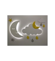 Ahşap Işıklı Ay ve Bulut Gece Lambası, Çocuk Odası Aydınlatması (Krem)