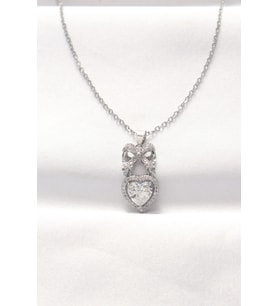 pilelistore 316L Çelik Silver Renk Zirkon Taşlı Kalpli Fiyonk Kolye - TJ-BKO8519