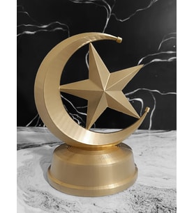 Dekoratif Ay Yıldız Masa Süsü 3D Baskı Biblo 17x13,5 cm İslami Motif Dekoratif Heykel (Sarı Altın)