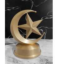 Dekoratif Ay Yıldız Masa Süsü 3D Baskı Biblo 17x13,5 cm İslami Motif Dekoratif Heykel (Sarı Altın)