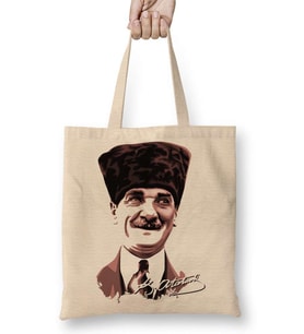 Mustafa Kemal Atatürk 07 Bez Çanta Uzun Saplı