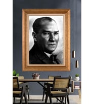 Altın Varaklı Çerçeveli Paspartulu Atatürk Tablo DC1582 (Gold)