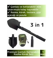 Özel Tasarım Portatif Kamp Deprem Taşınabilir Pusulalı Çantalı Katlanabilir Mini Kazma Kürek Seti