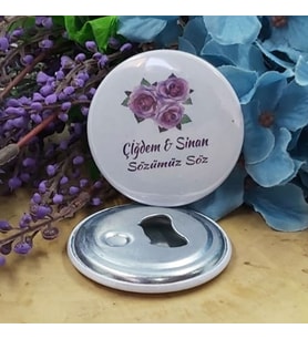 30 Adet Mor Çiçekli Açacak Magnet Söz Nişan Nikah Hediyesi Nikah Şekeri Metal 6 Cm-