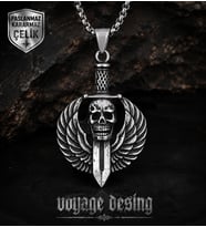 Paslanmaz Çelik Box Zincirli Gotik Tarz Darts Wings Kurukafa Kolye