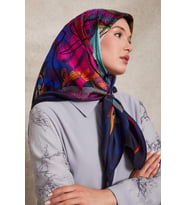 Karmaşık Desen Twill İpek Eşarp-0915 (Lacivert)