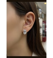 Gümüş oval 12x8 mm 4,5 carat altın kaplama  tektaş küpe (Sarı)