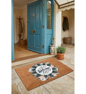 Valerine Life Kapı Önü Paspası 45x70cm Kaymaz Taban iç Dış Mekan Pudra Kasımpatı ve Tavus Kuşu