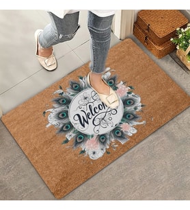 Valerine Life Pudra Kasımpatı ve Tavus Kuşu Tüyleri Welcome Kapı Önü Paspası 45x70cm
