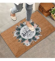 Valerine Life Pudra Kasımpatı ve Tavus Kuşu Tüyleri Welcome Kapı Önü Paspası 45x70cm (Kahverengi)