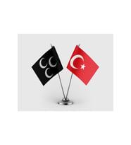 Siyah Üç Hilal ve Türk Bayrağı İkili Saten Masa Bayrağı Takımı