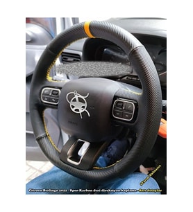 Citroen Berlingo 2021 Araca Özel Deri Direksiyon Kılıfı (noktalı Karbon Yüzüklü)