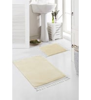 Vl Yıkanabilir Premium Ponpon Saçaklı Kaymaz Taban Post Peluş Banyo Paspası 2'li Takım (Bej)