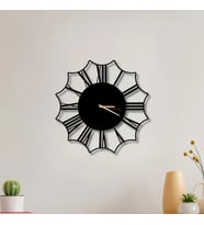 Metal Duvar Saati Çiçek Görünümlü Dekoratif Saat (Siyah)