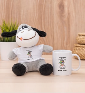 Kişiye Özel Biz Akıllanmayız Tasarım Esprili  Peluş Eşek ve Beyaz Kupa