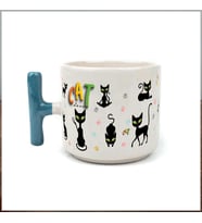Cat Love Baskılı Mavi Kulplu T Kupa