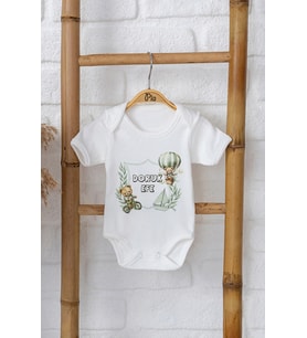 Pia Baby Premium %100 Pamuk İsme Özel Organik Baskılı Çıtçıtlı Bebek Body Zıbın Modelleri 5038-16 (Ekru)