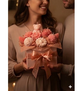 Kokulu Mum Buketi Atelier Roses - Mumelia Candles Doğal Soya Şakayık Gül Ayıcık Papatya Kalp Çilek Tasarım