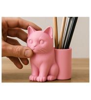 Alvera Kedi Figürlü Kalemlik – 3D Baskı Masaüstü Organizer - Pembe