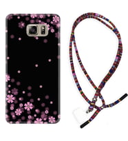 Samsung S7 Edge S20 Fe Plus Ultra S21 S22 Kılıf Boyun Asklı Rasta Silikon Black flowers 1391