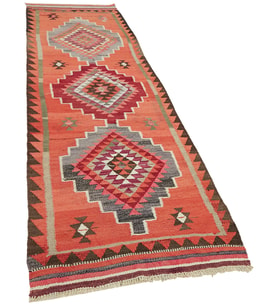 Turuncu Bordo Etnik Stil Salon Kilimi El Dokuma Geometrik Desenli Bordürlü Mat Dokulu