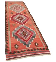 Turuncu Bordo Etnik Stil Salon Kilimi El Dokuma Geometrik Desenli Bordürlü Mat Dokulu